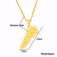 Usine Liban Ville Carte Chaîne Collier En Acier Inoxydable Argent 18K Plaqué Or Liban Drapeau National Emblème Carte Pendentif Collier