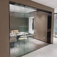Porte coulissante télescopique sans cadre de 10 mm, porte coulissante en verre mobile, cour, 1 verre fixe, 3 panneaux, porte coulissante en verre empilable