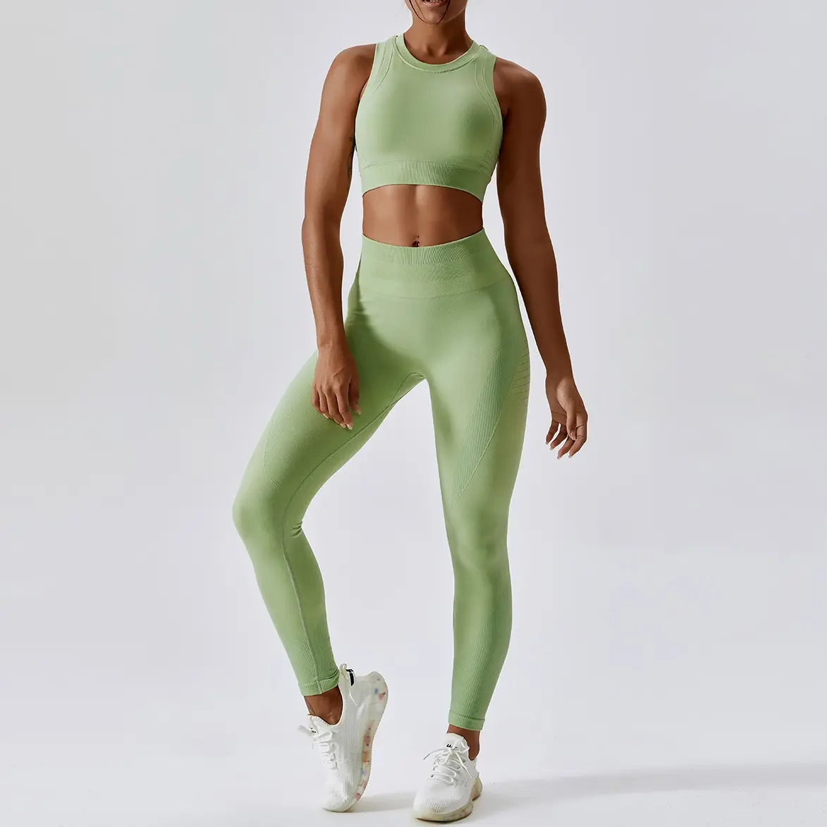 Bra Olahraga Lari Yoga Mulus Breathable Set Legging Gym Wanita Modis Set Pakaian Olahraga Kebugaran