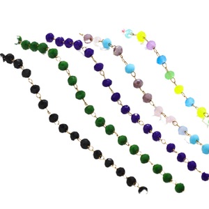 Cadena de Acero Inoxidable Plateada y Dorada con Cuentas de Cristal Facetadas de Colores |   Cadena de Cuentas Multicolor para la Creación de Joyería DIY - Product Image 1