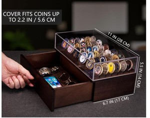 Grande vitrine de pièce de monnaie défi en bois personnalisée couverture transparente 36 pièces sur le dessus & 36 po support de tiroir & jeton de poker - Product Image 4