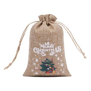 10*15cm Christmas Series Eco-Friendly Custom Drawstring Jute Linen Burlap Children Gift Package <b>String</b> <b>Bag</b> - Product Image 2