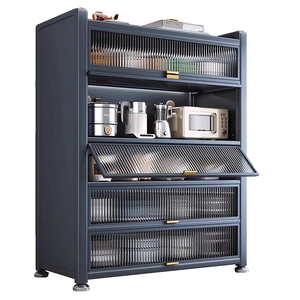 Mobiletto da cucina in acciaio al carbonio, scaffale portaoggetti multistrato a pavimento con anta antipolvere per forno a microonde - Product Image 4