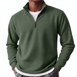 Men's Pullover Fleece-Lined Stand Collar Sweatshirt Adjustable 1/4 <b>Zip</b> Long Sleeve Solid Color Breathable Warm Wear 340g Regular - Product Image 3
