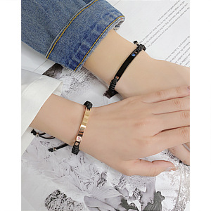 Custom PVD 18K Gold Adjustable Braided Cord Stainless Steel Bar <b>Bracelet</b> with Zircon | Couples & Lovers Jewelry for Men & Women - Product Image 6