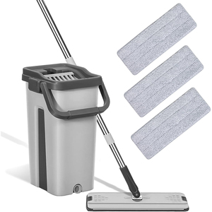 2023 New Commercial Self-Dry Flat Wet Squeeze Mop Bucket Separate Dirt Water Wash Compartments Sliding Wringing PP+SS Material - Product Image 1