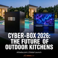 Cuisine extérieure intégrée haut de gamme en résine artistique et acier inoxydable, série Cyber-Box pour jardin moderne
