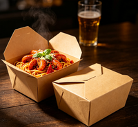 Boîte à lunch carrée en papier kraft en gros avec laminage mat, pliable et à fermeture à clip, idéale pour les collations et l'industrie alimentaire