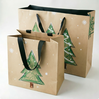 Sacs cadeaux de Noël en papier kraft réutilisables personnalisés avec poignées, sacs d'emballage pour bonbons et friandises, emballage cadeau
