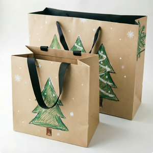 Bolsas de Regalo de Navidad de <span class=keywords><strong>Papel</strong></span> <span class=keywords><strong>Kraft</strong></span> Reutilizables Personalizadas con Asas, Bolsas para Envolver Regalos, Dulces y Golosinas - Product Image 4