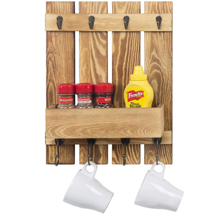 Support mural vintage <span class=keywords><strong>en</strong></span> <span class=keywords><strong>bois</strong></span> brûlé à un seul niveau pour tasses à café, accessoires de <span class=keywords><strong>cuisine</strong></span>, étagère de rangement Mingrui JAJ-A0025 - Product Image 1