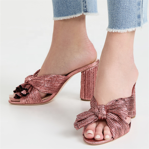 En stock, sandales à talons hauts populaires avec nœud papillon pour filles, chaussures à bout ouvert, talons ronds 5/8, pantoufles pour femmes, chaussures à enfiler, taille 47 - Product Image 2