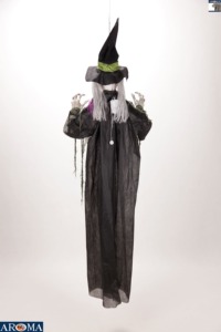 AROMA Sorcière parlante suspendue pour Halloween avec bouche mobile, son et yeux clignotants pour effrayer les invités, sorcière animée - Product Image 5