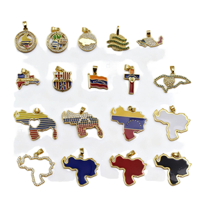 Colgante de latón chapado en oro con circonitas pavé, dijes de mapa de bandera multional, regalo de boda para niños, joyería bohemia <span class=keywords><strong>Lovestory</strong></span> E836 - Product Image 1