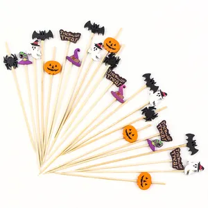 Wholesale Disposable ECO Friendly Bamboo Fruit Skewer Halloween Series Mixed Package For Party