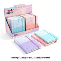 Carnet A6 à couverture rigide 103x137mm 80GSM 100 feuilles lignées avec élastique, motif marbré dégradé et dorure à chaud, 216 pièces/carton, vente en gros