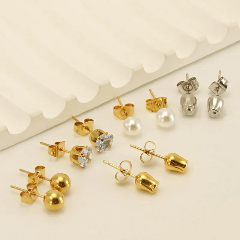 Orecchini di design di perle di rosa con perline in acciaio inossidabile di moda orecchini di gioielli in oro 18 carati ipoallergenici con zirconi delicati per le donne