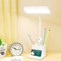 Lampe de lecture LED Type-C DC 800mA avec abat-jour blanc, commande tactile, porte-stylo, lampe de table d'apprentissage, support de téléphone