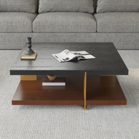 Table basse ovale industrielle moderne en acier inoxydable et bois avec plateau carré VOXHOME USA en stock pour livraison directe