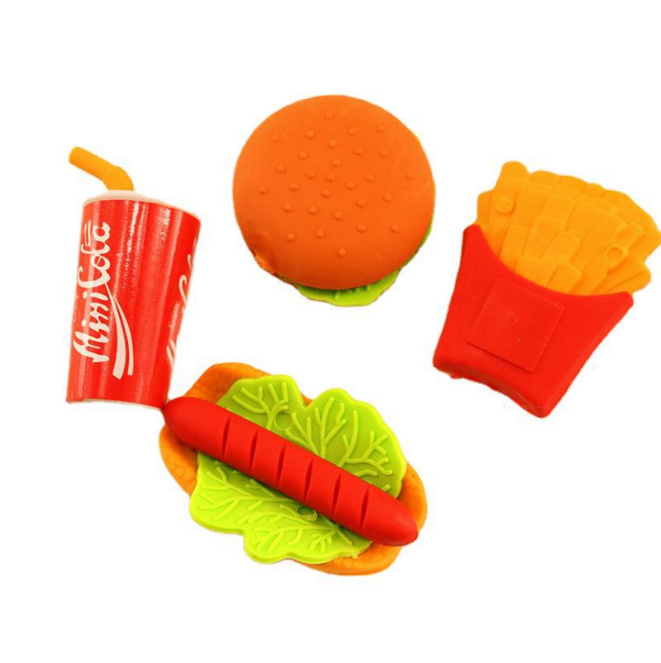 Креативный ластик с гамбургерами, хот-догами, картофелем фри, ластик для студентов, канцелярские принадлежности, школьные принадлежности