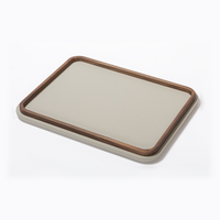 Plateau de présentation de luxe personnalisé en cuir avec cadre en bois de noyer rectangulaire arrondi pour clés, montres et bijoux