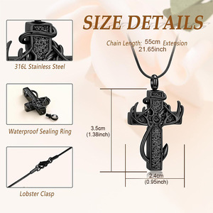 Großhandel Edelstahl Öffenbare Geweih-Kreuz-Urnen-Halskette - Vintage Einäscherungs-Andenken für Männer und Frauen - Product Image 6