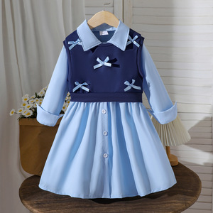 Ropa para Niñas, Traje de Vestir con Camisa de Manga Larga Azul y Chaleco - Product Image 1