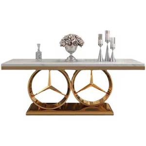 Table à manger en métal doré <span class=keywords><strong>design</strong></span> royal <span class=keywords><strong>de</strong></span> luxe ensemble 6 places <span class=keywords><strong>4</strong></span> chaises meubles <span class=keywords><strong>de</strong></span> maison salle à manger table à manger moderne en métal marbré - Product Image 6