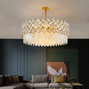 <b>Crystal</b> <b>Chandelier</b> Gold Finish E26 LED 2700K Warm White Drum Shade Adjustable Height Dimmable 5-Year Warranty Pendant <b>Light</b> - Product Image 2