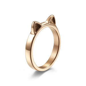 Anillo de acero de titanio con orejas de gato para mujer, bonito regalo de joyería con forma de animal - Product Image 5
