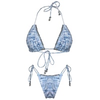 Mode d'été personnalisée de haute qualité Jeans déchirés Bikini sexy pour femmes Vêtements de plage 2 pièces ensemble maillot de bain