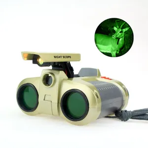新款4x30玩具可调焦距夜视双筒望远镜，带弹出式聚光灯发光视觉有趣酷玩具儿童礼品