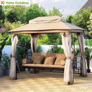 Grande Gazebo Rigido con Tetto in Metallo e Dondolo Letto <span class=keywords><strong>da</strong></span> <span class=keywords><strong>Giardino</strong></span> in Acciaio, Tenda a Baldacchino Sospesa per Esterni e Patio, Gazebo Portatile con Tetto in Metallo - Product Image 1
