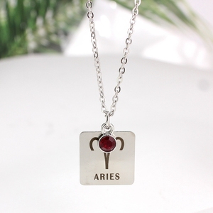De moda del encanto regalos de cumpleaños de las mujeres de plata de cadena de acero inoxidable piedra colgante signo del zodiaco collar - Product Image 6