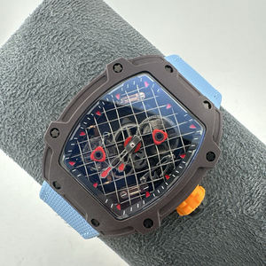 27-04 Men Luxury Automatic Mechanical <b>Watch</b>, Carbon Fiber <b>Case</b>, Tonneau Skeleton Design, Tennis Racket Dial, Sport <b>Watch</b> - Product Image 4