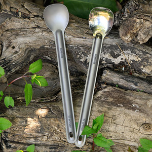 Chinese Products Long Handle Spoon Pure Titanium Spoon with Polished Scoop 220mm Ultralight Titanium Camping Tableware Set - Product Image 2