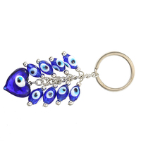 Porte-clés vintage bleu turc en alliage de zinc, avec perles et pendentif Cœur Œil Turc, pour sac et décoration de voiture