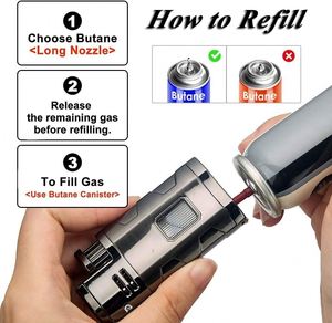 Creative 4 Jets Refillable Windproof Portable Butane Cigar & Cigarette Gas Torch <b>Lighter</b> with <b>Custom</b> Logo - Product Image 3