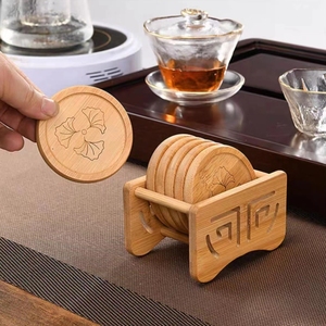 Juego de posavasos de cocina Posavasos de <span class=keywords><strong>café</strong></span> y té Juego de posavasos de bambú redondo cuadrado con portavasos - Product Image 4
