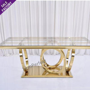 Mesa de Comedor Rectangular de Acero Inoxidable con Patas de Vidrio de Diseño Moderno y Lujoso 2024, Decoración para Banquetes de Boda, Espejo - Product Image 4