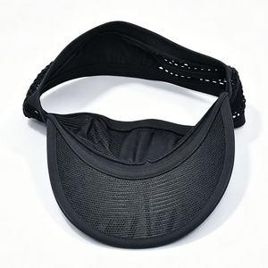 Visière de sport noire en maille à bord incurvé avec logo, respirante et réglable, pour activités de plein air, course à pied, tennis, unisexe - Product Image 2