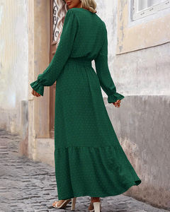 Vestidos Casuales <span class=keywords><strong>de</strong></span> Fiesta para Vacaciones en la <span class=keywords><strong>Playa</strong></span> para Primavera Verano, Vestido Largo para Mujer, Color Sólido, Manga Larga, Botones en la Parte Delantera, Cintura Elástica con Volantes - Product Image 5