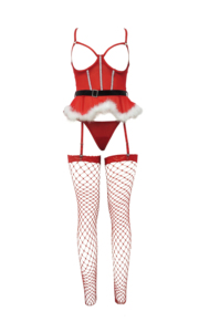Ensemble de lingerie taille haute Père Noël en velours rouge, avec porte-jarretelles, bas et demi-jupe, broderie 3D, cadeau pour elle - Product Image 3