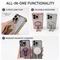 Coque de téléphone magnétique scintillante avec support anneau papillon chromé électrolytique pour iPhone 18 17 Air 17 Pro Max 16 15 14 13 12 11