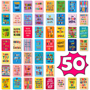 Nuevo Juego de 50 Tarjetas de Agradecimiento de Papel Recubierto con Texto en Inglés y Mensaje de Regalo Estilo Graffiti Colorido - Product Image 6