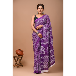 Sari en coton Mulmul imprimé avec blouse assortie – Léger et élégant, sari en coton Mulmul doux – Confortable pour un usage quotidien - Product Image 2