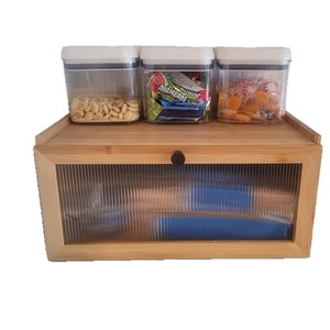Bamboo Bread Box With Window Large Capacity <b>Kitchen</b> Storage Organizer Rectangle Shape Natural Color Lid - Product Image 5