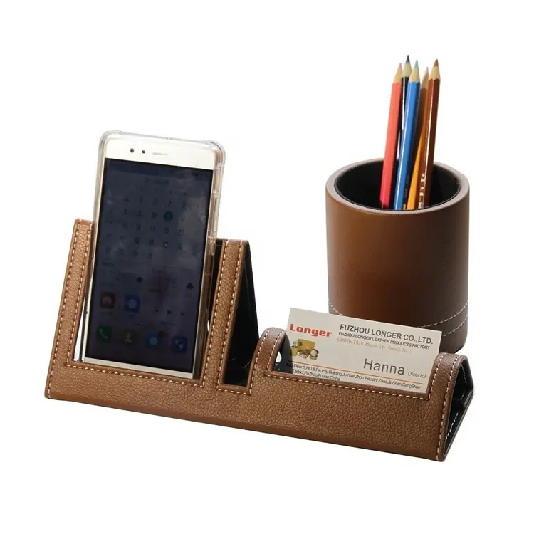LG889 handmade leather made modern simple style leather desk set series pen holder phone holder and name card holder gift set