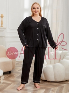 KISS ME ANGEL Europa y los Estados Unidos pijamas negros de gran tamaño mujeres 200 libras de grasa mm traje de Casa de manga larga - Product Image 3