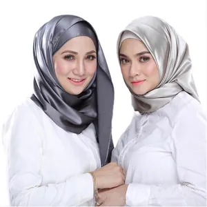 wholesale Pure Color Elegant shawl Lady tudung scarf bawal Plain Square Matte Satin Hijab Malaysia